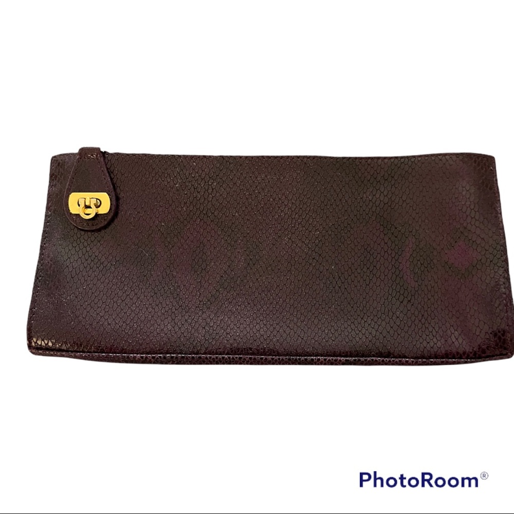 Kate Landry deep purple snakeskin clutch